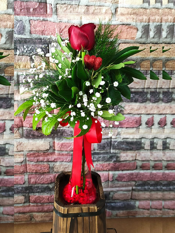 Vazoda 1 Kırmızı Gül - Karşıyaka çiçekçi