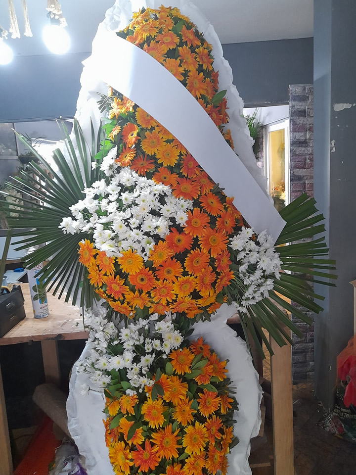 İkili Turuncu Beyaz Çelenk, İzmir Çiçekçi